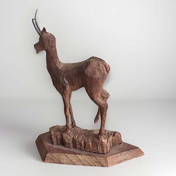 VTG Delicate Black Forest Goat Horns Hand Carved Wood Folk Figurine Signed DK - Picture 4 of 9